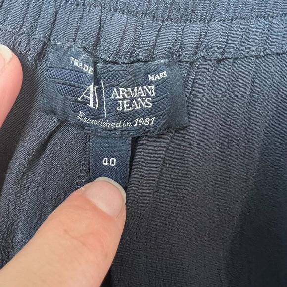 Armani Jeans Womens Jogger Trouser Size 40 Navy Side Stripe High Rise Pleated - Picture 11 of 13